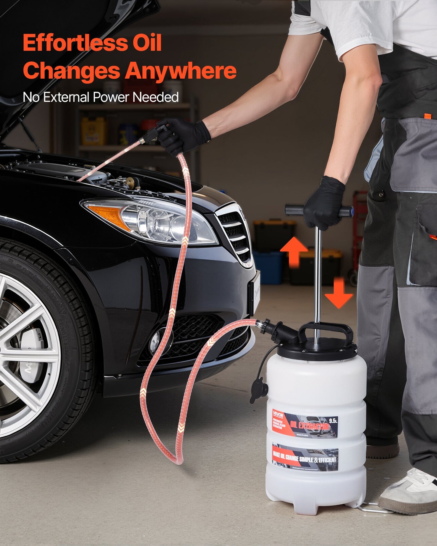 Fluid Extractor, 9.5 L Capacity, Manual Vacuum Fluid Extractor with 150 cm Long Horse and Three 120 cm Extension Tubes, Oil Change Pump with HDPE Tank for Cars, Lawn Mowers, Boats