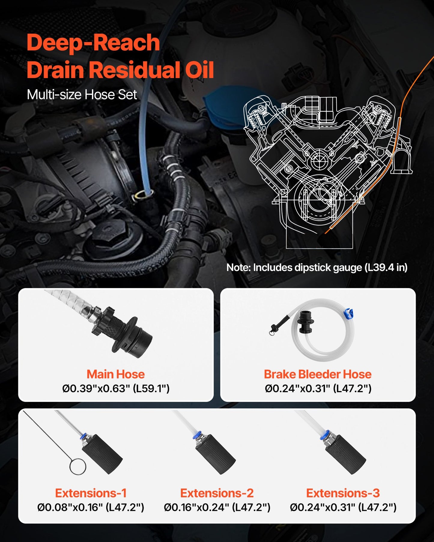 Fluid Extractor, 9.5 L Capacity, Manual Vacuum Fluid Extractor with 150 cm Long Horse and Three 120 cm Extension Tubes, Oil Change Pump with HDPE Tank for Cars, Lawn Mowers, Boats