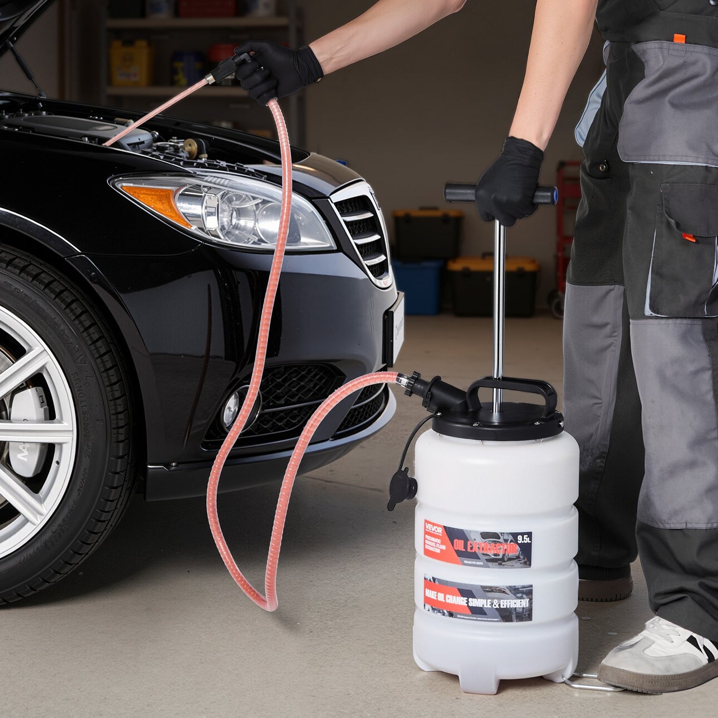 Fluid Extractor, 9.5 L Capacity, Manual Vacuum Fluid Extractor with 150 cm Long Horse and Three 120 cm Extension Tubes, Oil Change Pump with HDPE Tank for Cars, Lawn Mowers, Boats