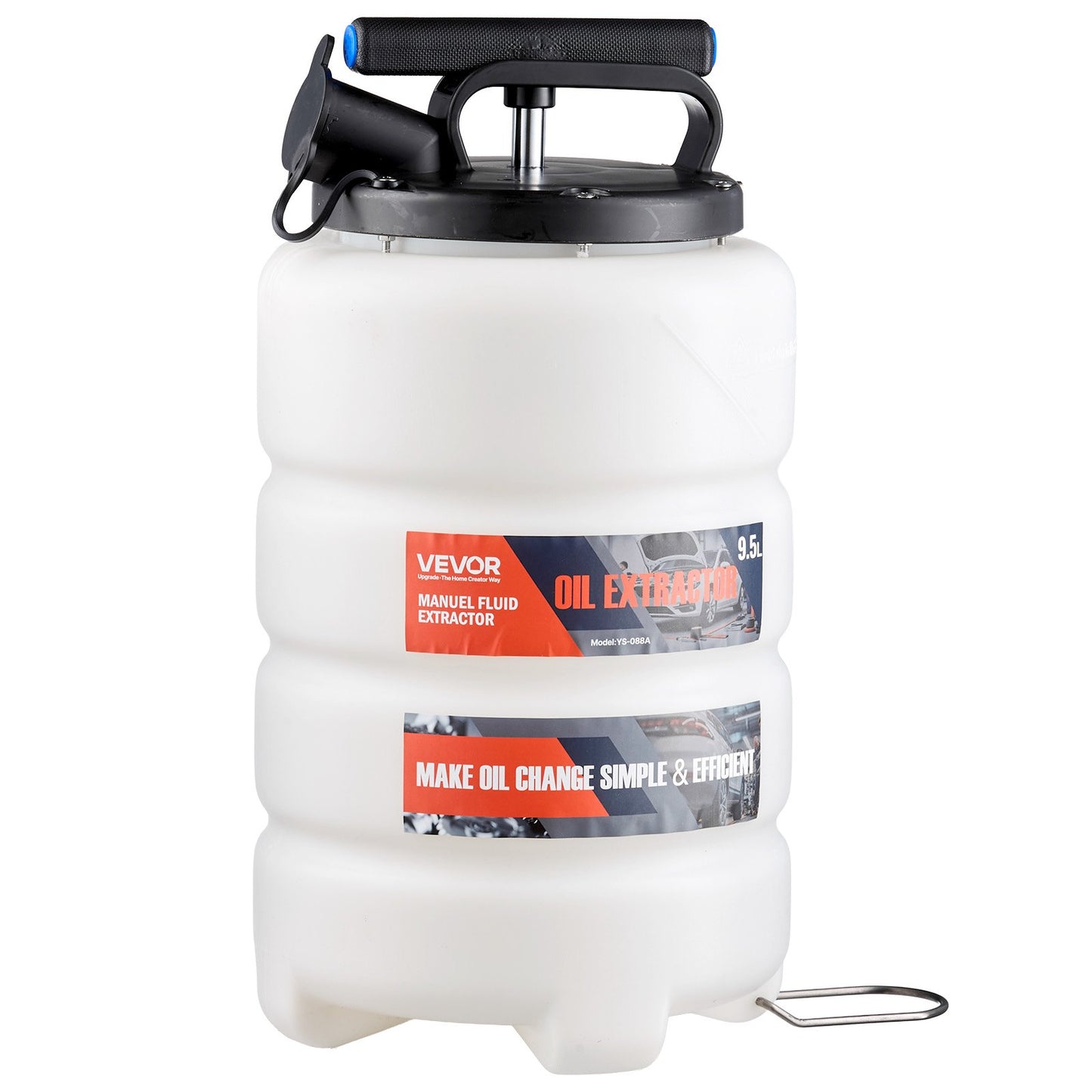 Fluid Extractor, 9.5 L Capacity, Manual Vacuum Fluid Extractor with 150 cm Long Horse and Three 120 cm Extension Tubes, Oil Change Pump with HDPE Tank for Cars, Lawn Mowers, Boats