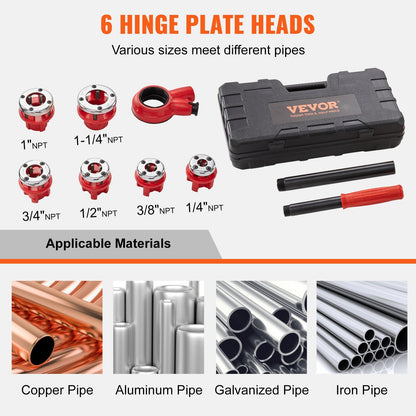 Manual Ratchet Pipe Threader Kit with 6 NPT Dies, 1/4m to 1-1/4m Range