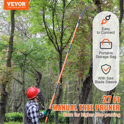 VEVOR Manual Pole Saw, 2.24 m-8.24 m Extendable Tree Pruner, Sharp Steel Blade High