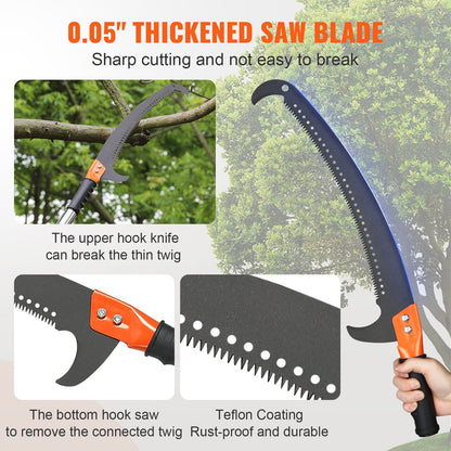 VEVOR Manual Pole Saw, 2.24 m-8.24 m Extendable Tree Pruner, Sharp Steel Blade High