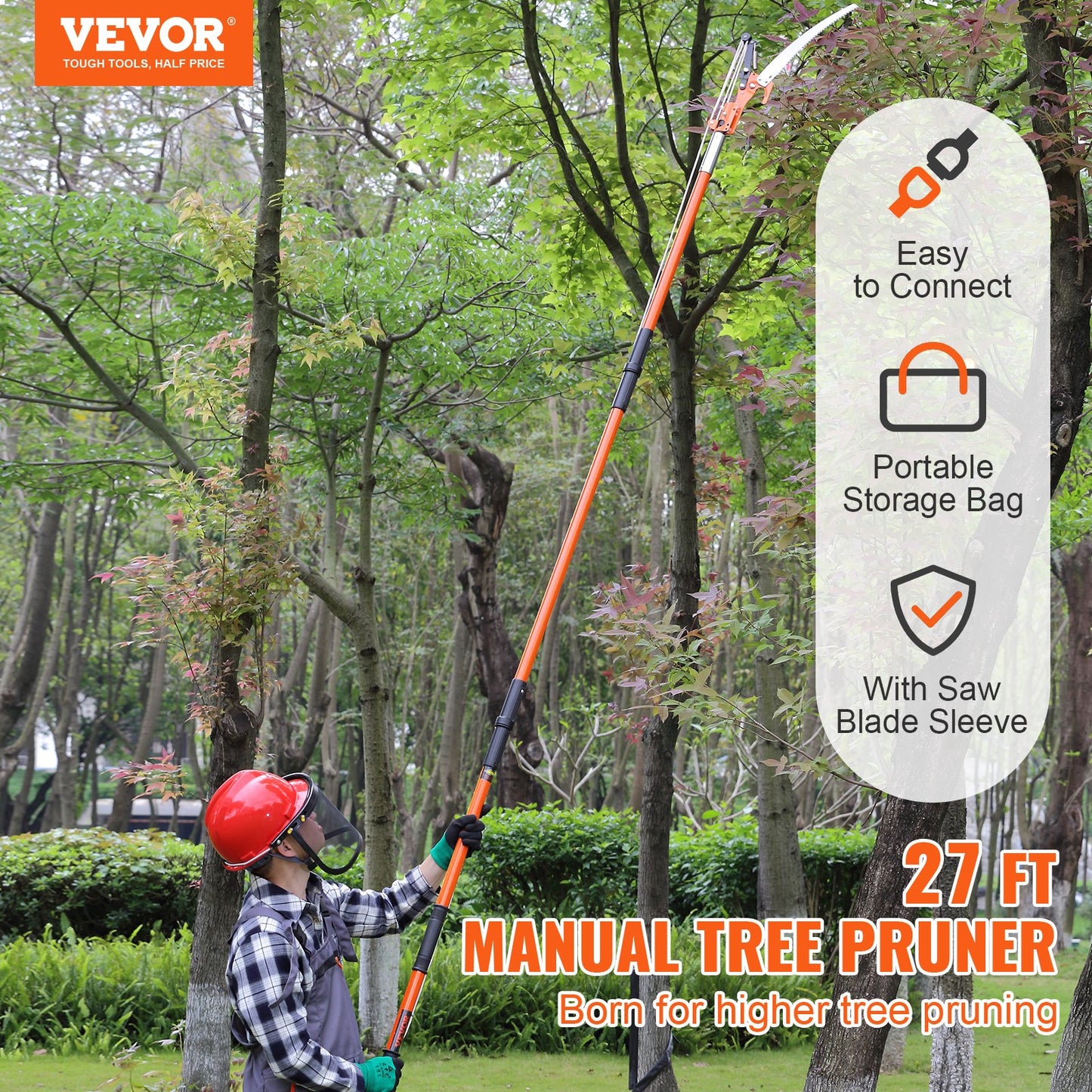 VEVOR Manual Pole Saw, 2.24 m-8.24 m Extendable Tree Pruner, Sharp Steel Blade and