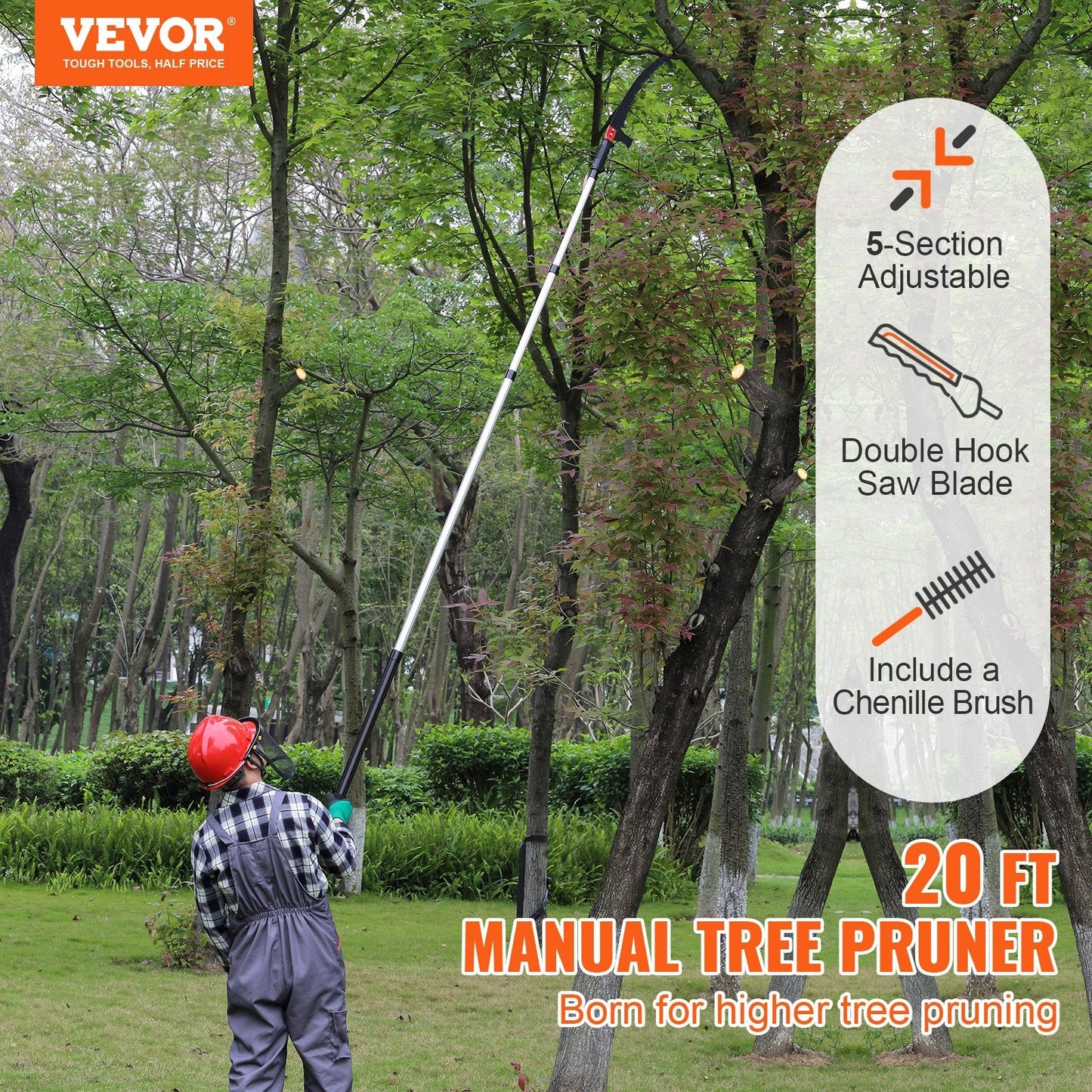Manual Telescopic Tree Pruner with Aluminum Pole, 1.5-6.1m, Sharp Blade