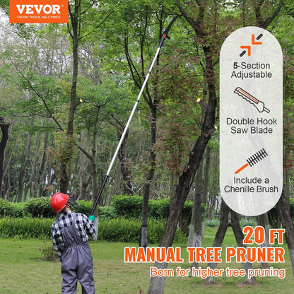 Manual Telescopic Tree Pruner with Aluminum Pole, 1.5-6.1m, Sharp Blade