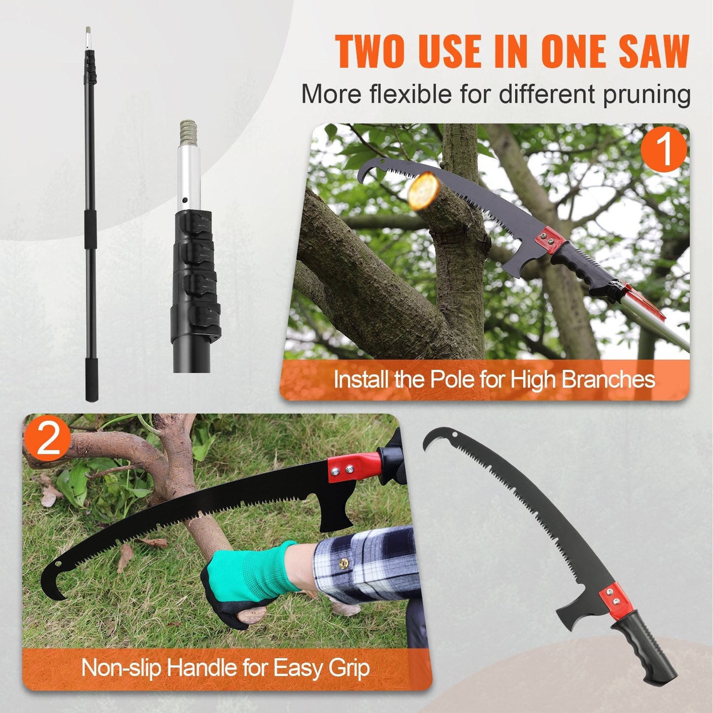 Manual Telescopic Tree Pruner with Aluminum Pole, 1.5-6.1m, Sharp Blade