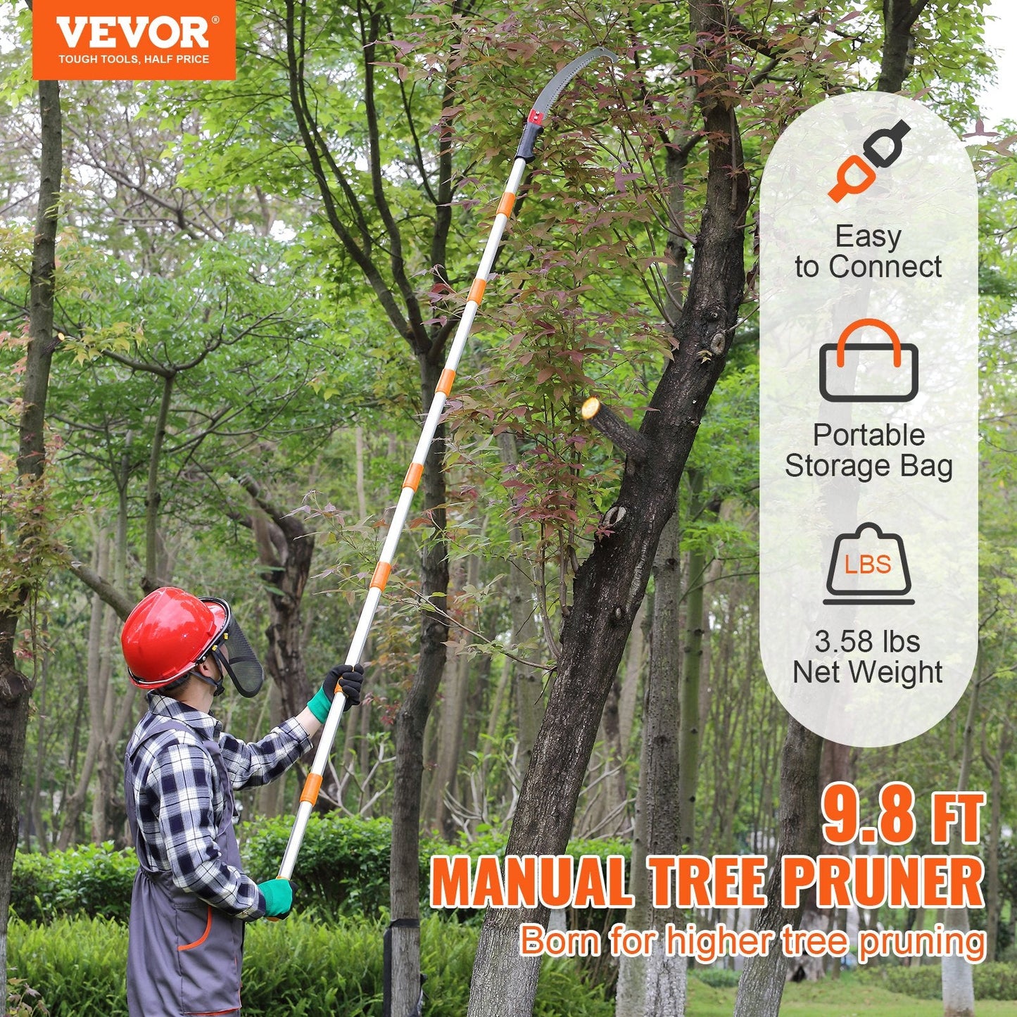 Extendable Manual Tree Pruner with 1.4-3 m Aluminum Alloy Pole and Sharp Blade