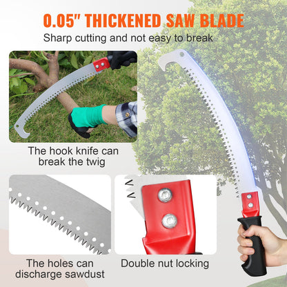 VEVOR Manual Pole Saw Extendable Tree Pruner 1.4 m-3 m Aluminum Alloy Pole