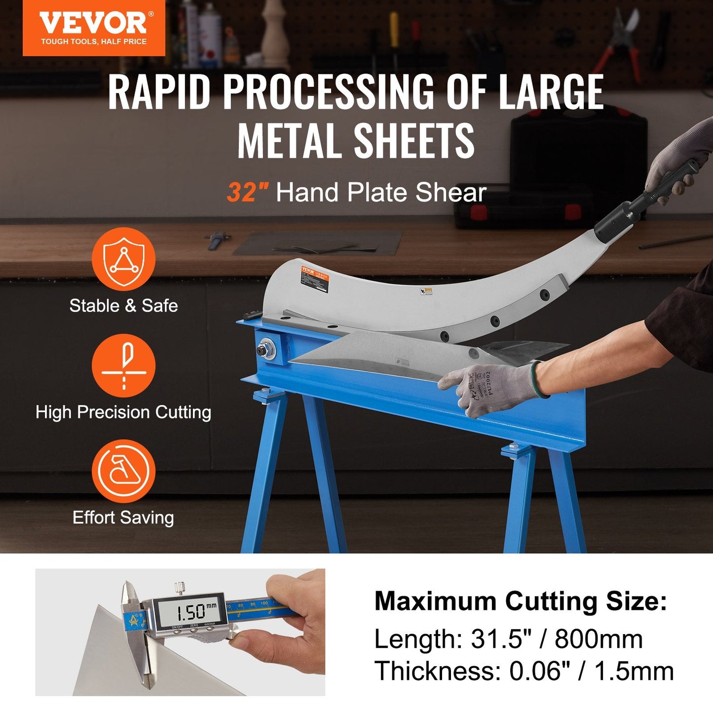 800mm Manual Metal Shear for Benchtop Cutting, Heavy-Duty Steel Plate Cutter