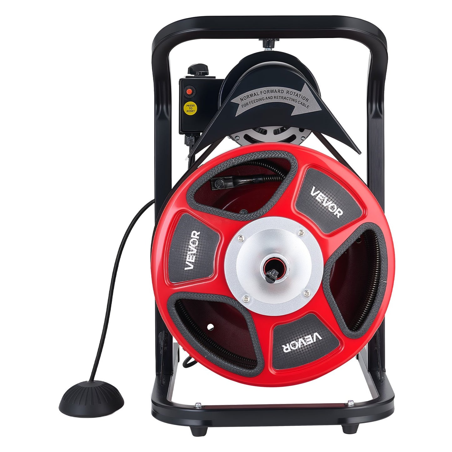 Drain Cleaner Machine 15m x 13mm, Manual Feed Sewer Snake Auger with 4 Cutters & Air-Activated Foot Switch for 50mm to 150mm Pipes