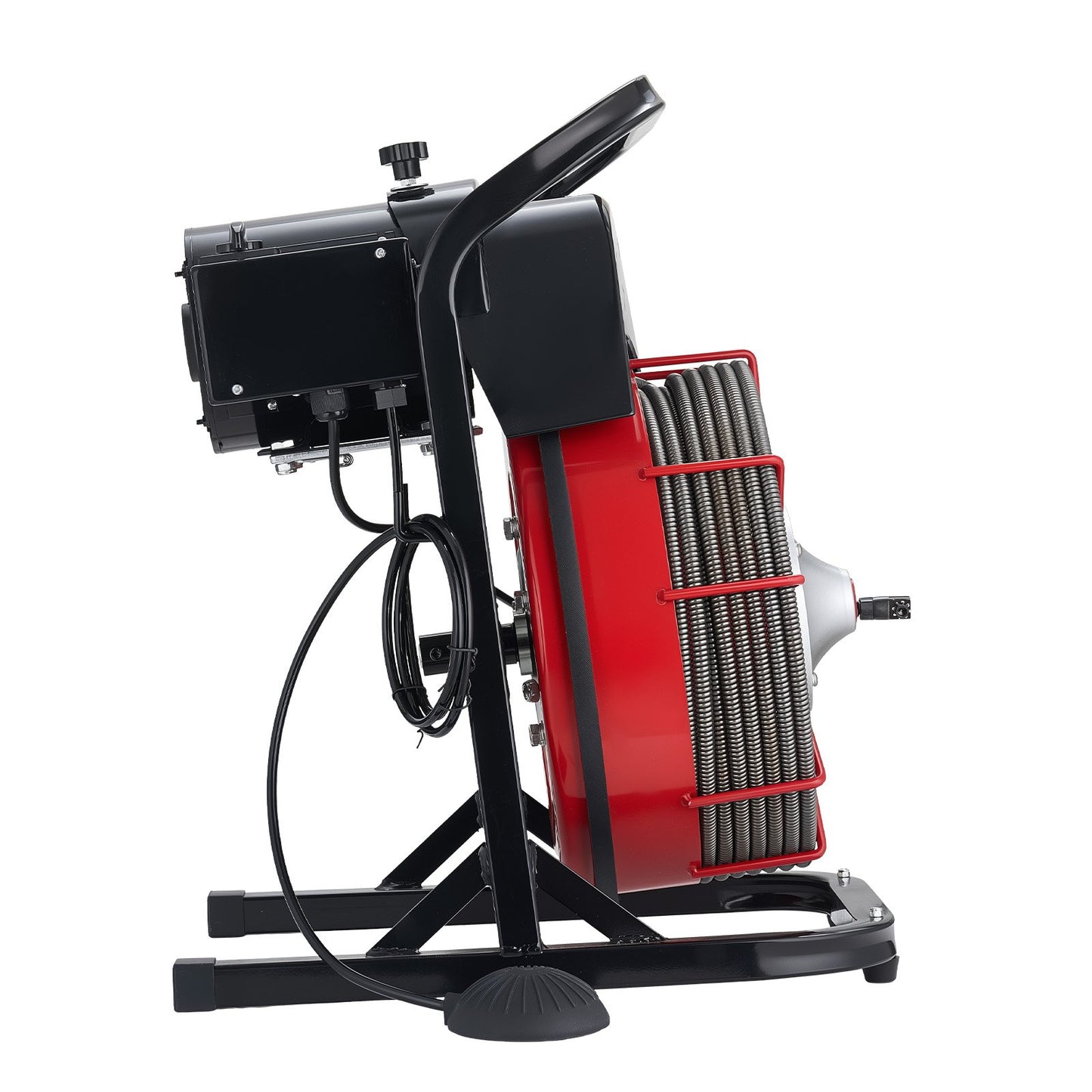 Drain Cleaner Machine 23m x 10.5mm, Sewer Snake Auger Manual Feed with 4 Cutters & Air-activated Foot Switch for 50mm to 100mm Pipes