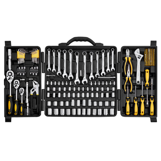VEVOR 207-Piece Mechanics Tool Set 1/4" 3/8" 1/2" Drive Sockets SAE and Metric