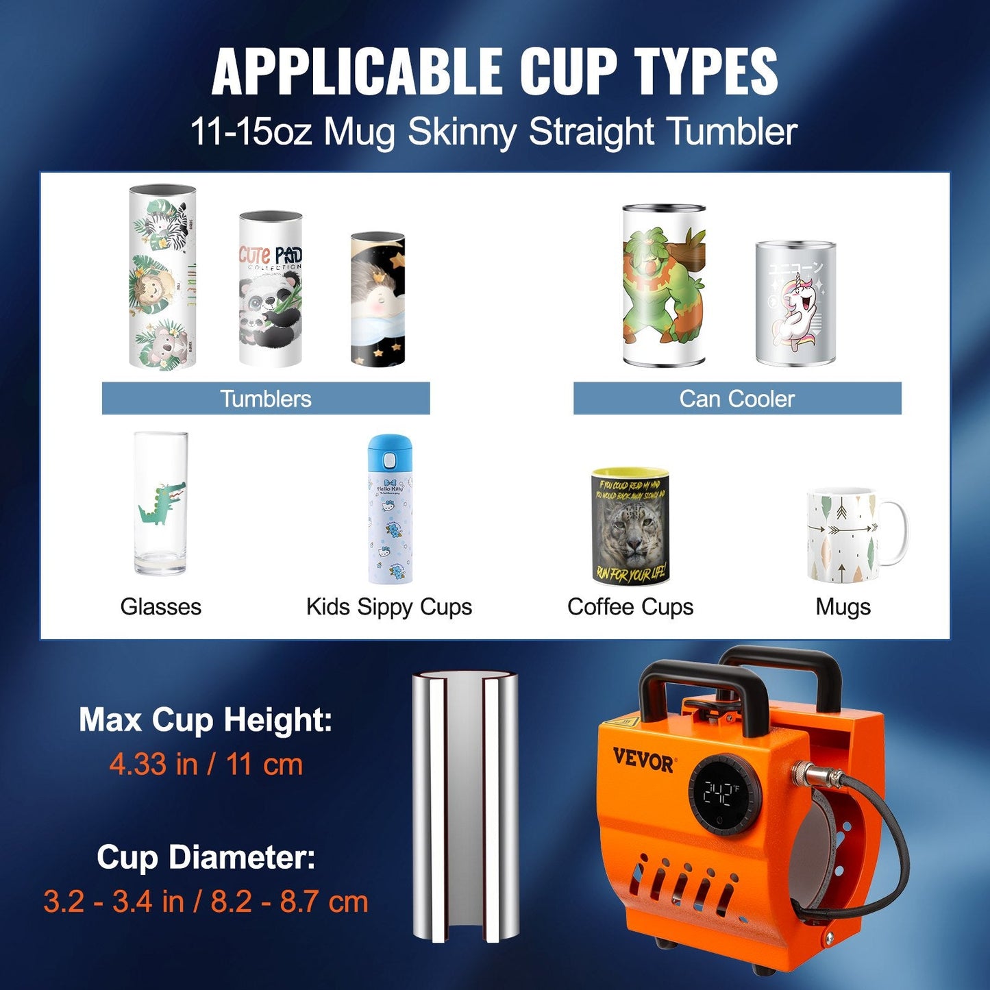 Mini Mug Heat Press for DIY Sublimation, Fits 325-450 ml Cups, Black