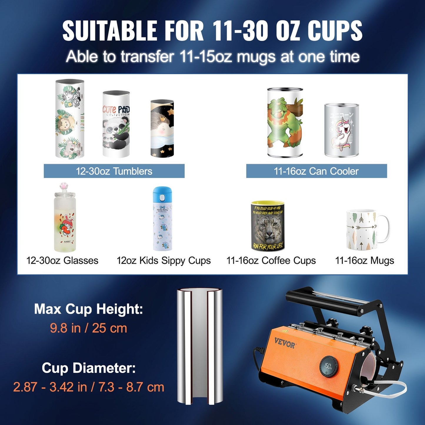 Mug Heat Press for Sublimation Printing, Fits 0.3-0.9m Cups, 7kg, Black