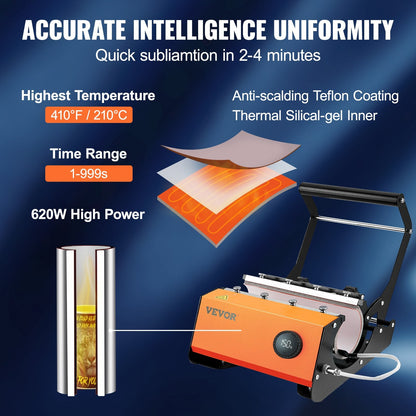 Mug Heat Press for Sublimation Printing, Fits 0.3-0.9m Cups, 7kg, Black