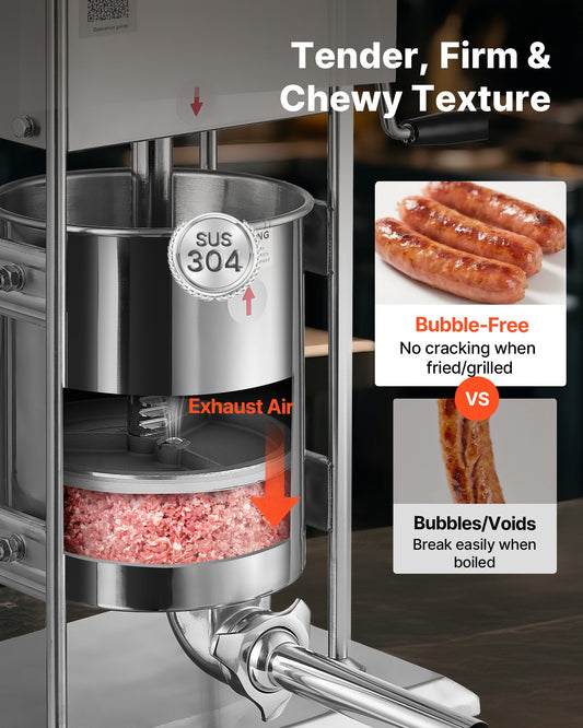 Manual Sausage Stuffer, 22 LBS / 10 L Vertical Meat Stuffer, Dual-Speed Sausage Casing Meat Filling Machine, Stainless Steel Heavy Duty Filler with 5 Stuffing Tubes, for Commercial & Home Use