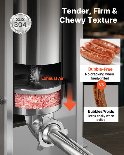 Manual Sausage Stuffer, 11 LBS / 5 L Vertical Meat Stuffer, Dual-Speed Sausage Casing Meat Filling Machine, Stainless Steel Heavy Duty Filler with 5 Stuffing Tubes, for Commercial & Home Use