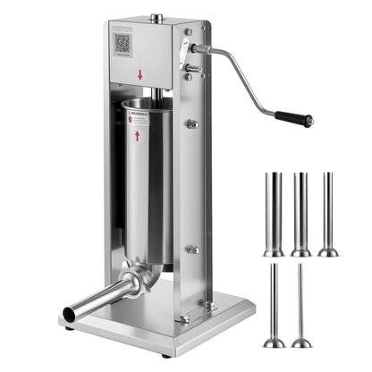 Manual Sausage Stuffer, 11 LBS / 5 L Vertical Meat Stuffer, Dual-Speed Sausage Casing Meat Filling Machine, Stainless Steel Heavy Duty Filler with 5 Stuffing Tubes, for Commercial & Home Use