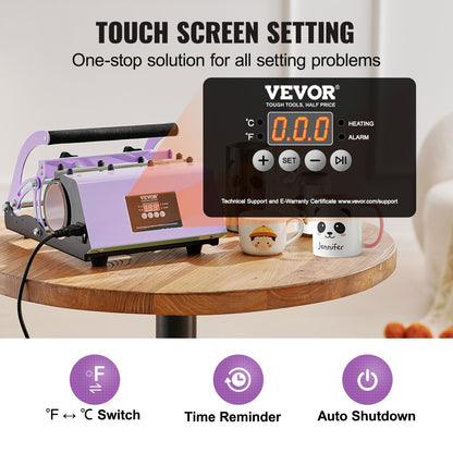 Purple Tumbler Heat Press Machine, 11-30oz Capacity, Precise Digital Control