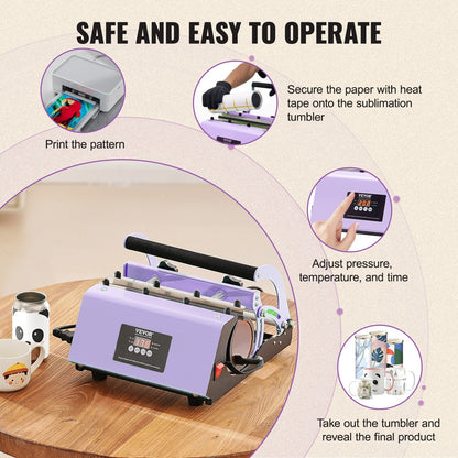 Purple Tumbler Heat Press Machine, 11-30oz Capacity, Precise Digital Control