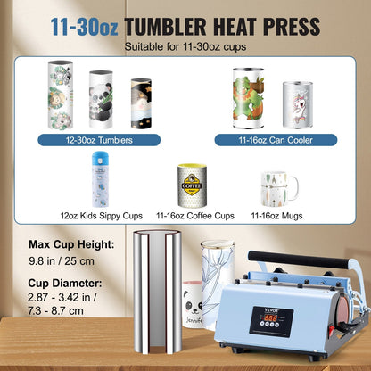 Blue Tumbler Heat Press Machine for 0.32-0.89L Mugs, Rapid Sublimation