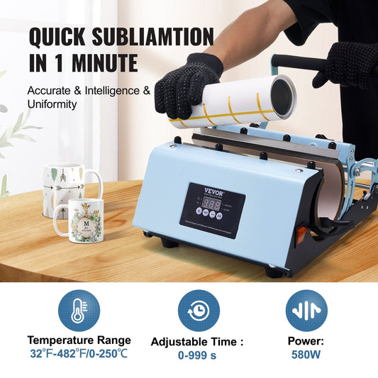 Blue Tumbler Heat Press Machine for 0.32-0.89L Mugs, Rapid Sublimation