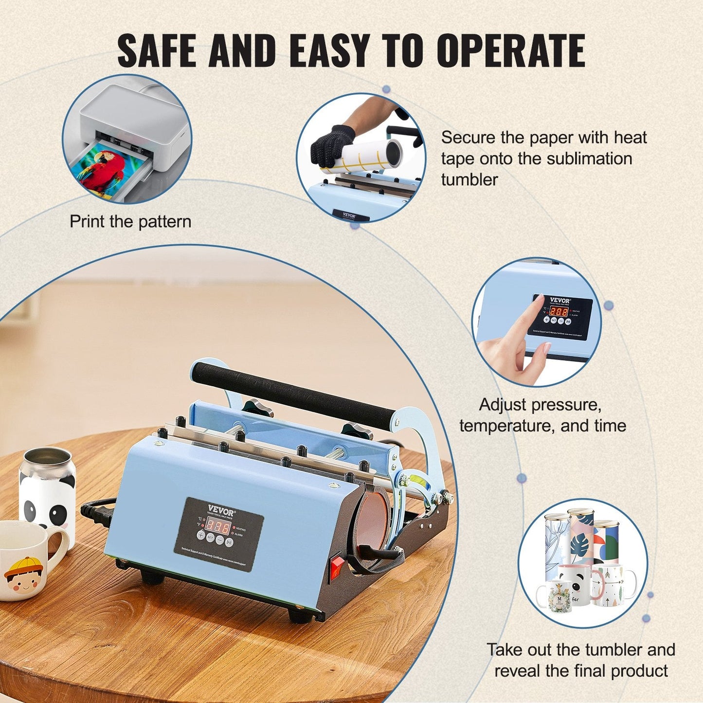Blue Tumbler Heat Press Machine for 0.32-0.89L Mugs, Rapid Sublimation