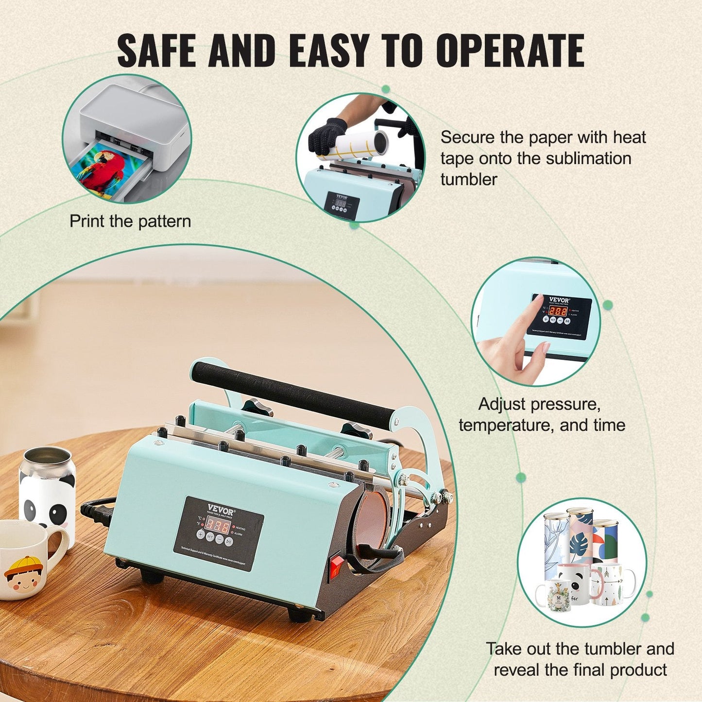 Green Tumbler Heat Press Machine for 330-887ml Mug Sublimation, 5.8 kg