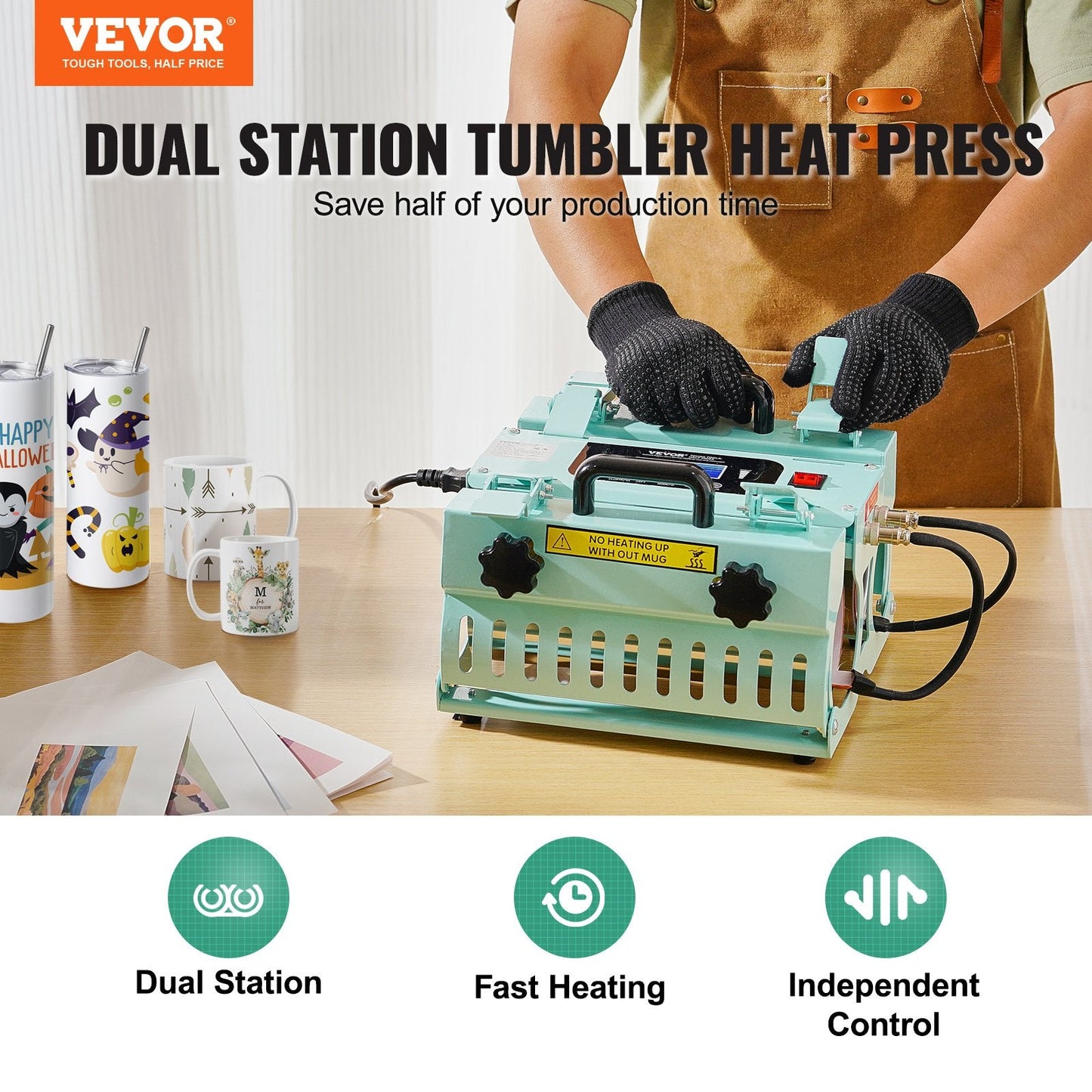 Dual Station Tumbler Heat Press Machine for 300-887ml Mugs, Precise Control