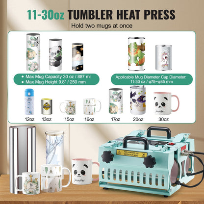 Dual Station Tumbler Heat Press Machine for 300-887ml Mugs, Precise Control