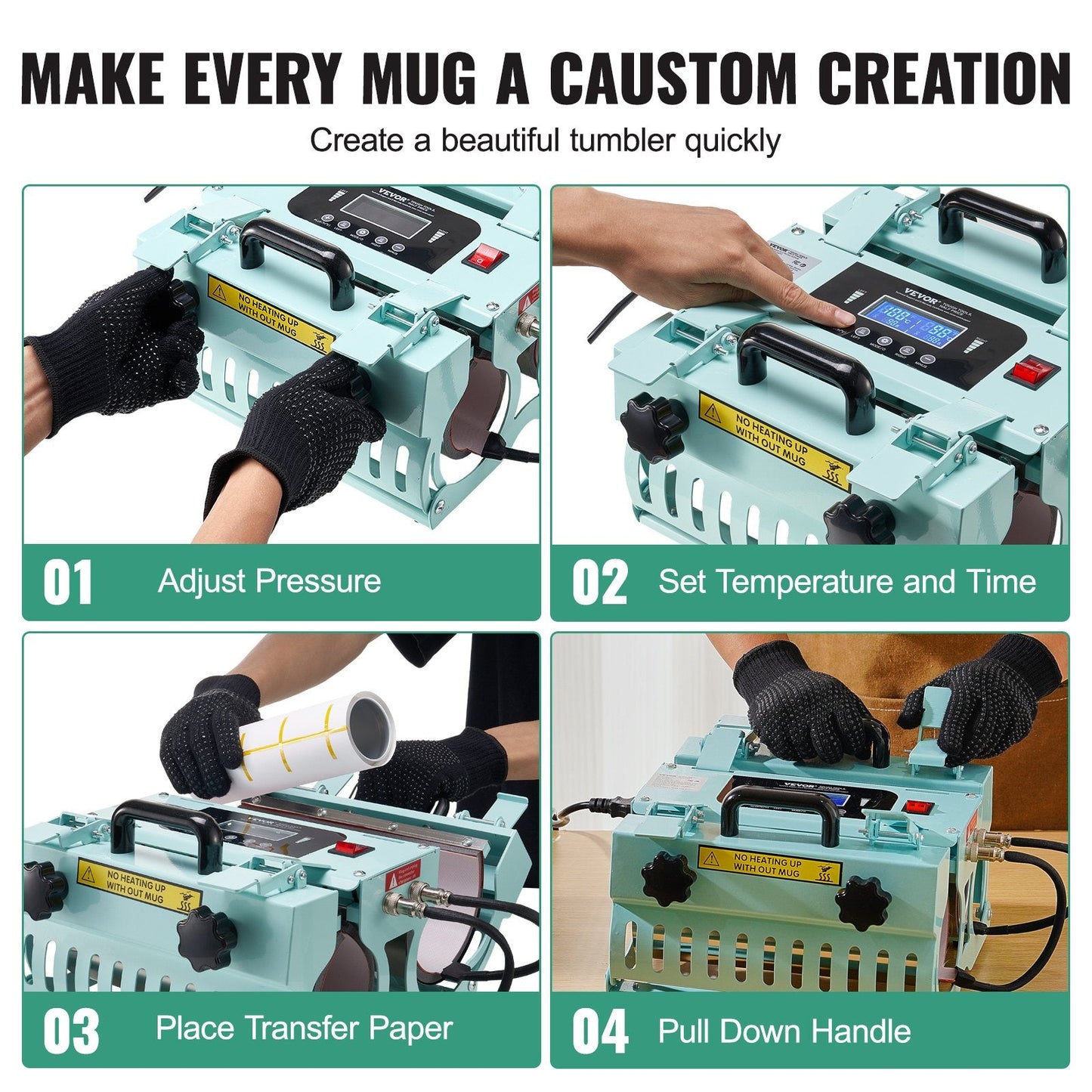 Dual Station Tumbler Heat Press Machine for 300-887ml Mugs, Precise Control