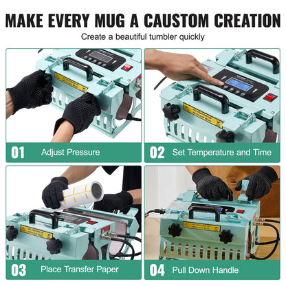 Dual Station Tumbler Heat Press Machine for 300-887ml Mugs, Precise Control
