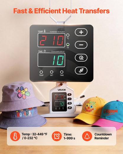 Hat Heat Press Machine, with 4 Interchangeable Platens and Caps Stretcher, Precise Temperature & Time Control, Heat Press for Hats and Caps, for HTV Iron On and Sublimation Projects, White