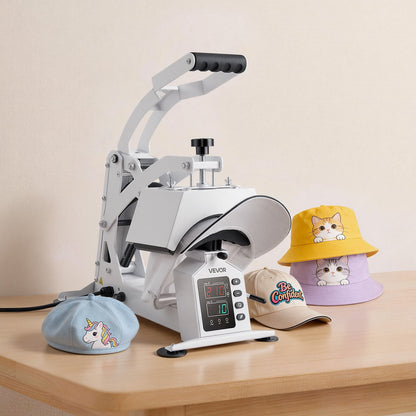 Hat Heat Press Machine, with 4 Interchangeable Platens and Caps Stretcher, Precise Temperature & Time Control, Heat Press for Hats and Caps, for HTV Iron On and Sublimation Projects, White