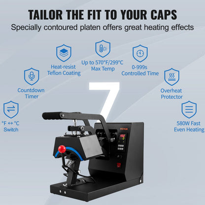 VEVOR Hat Heat Press Cap Heat Press Machine 4 Heating Pads Sublimation Transfer