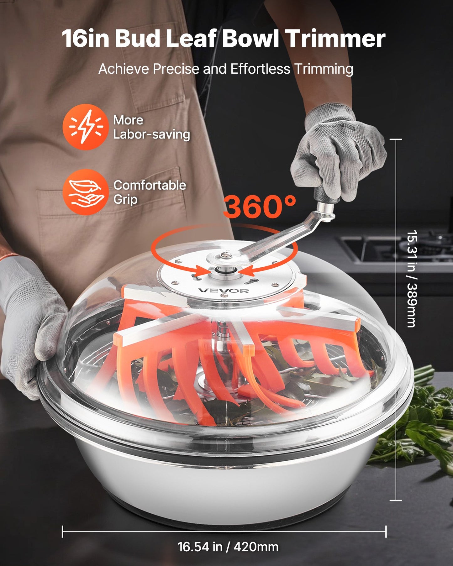 Bud Leaf Bowl Trimmer, 420 mm Manual Bud Trimmer, with Sharp Stainless Steel Blades, Visual Cutting, Wet & Dry Hydroponic Cutting Machine, Twisted Spin Cut for Plants Leaves Buds Flowers