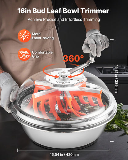 Bud Leaf Bowl Trimmer, 420 mm Manual Bud Trimmer, with Sharp Stainless Steel Blades, Visual Cutting, Wet & Dry Hydroponic Cutting Machine, Twisted Spin Cut for Plants Leaves Buds Flowers