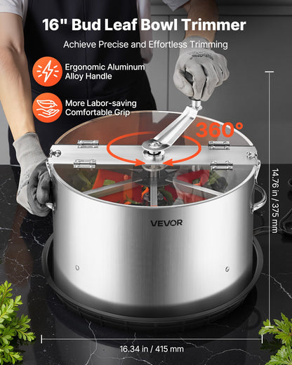 Manual Bud Leaf Trimmer, 370mm  Reaper Bowl Bud Trimmer with Stainless Steel Blades, Visual Cutting, Wet & Dry Hydroponic Cutting Machine with Tray, Twisted Spin Cut for Plant Buds Flowers