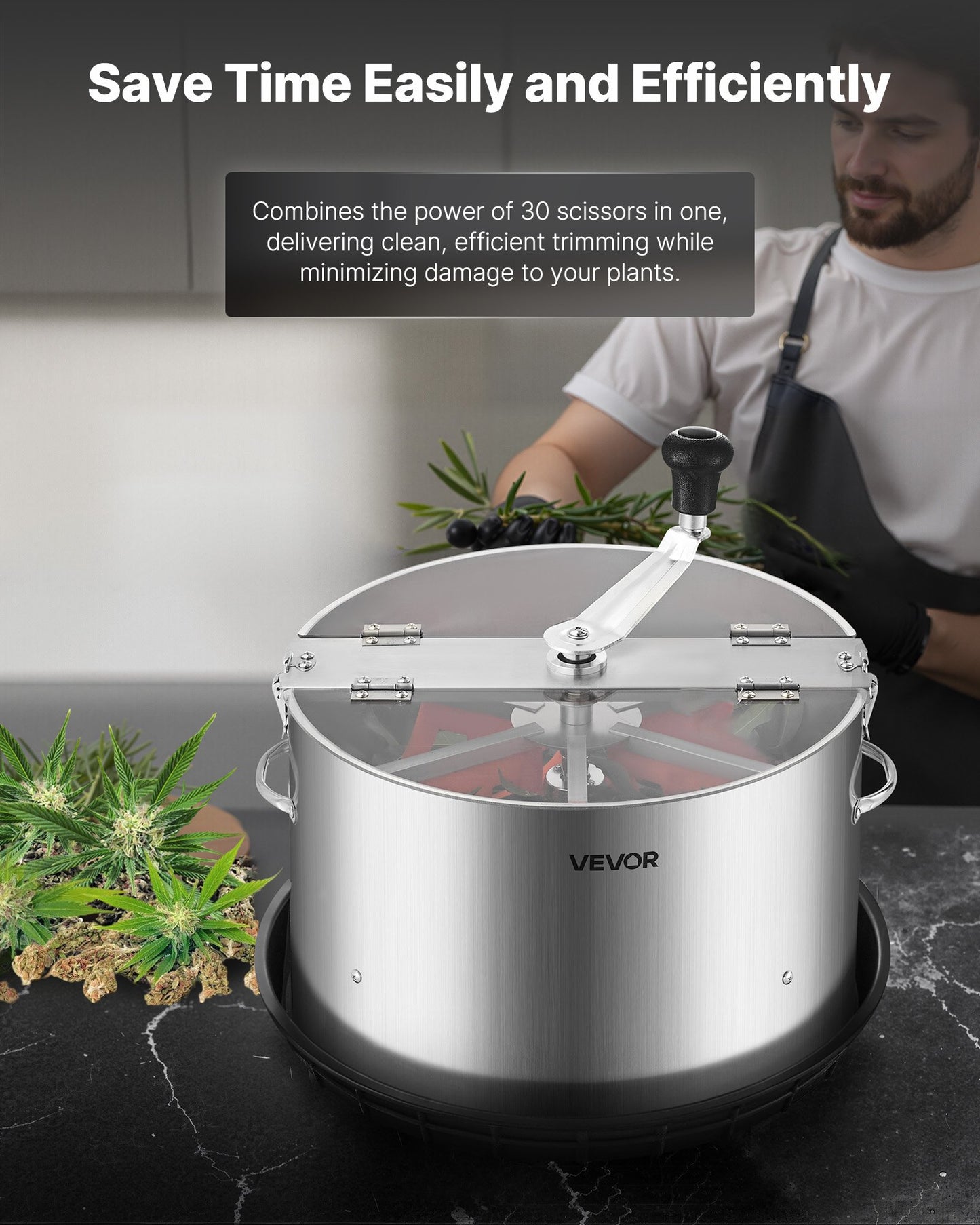 Manual Bud Leaf Trimmer, 370mm  Reaper Bowl Bud Trimmer with Stainless Steel Blades, Visual Cutting, Wet & Dry Hydroponic Cutting Machine with Tray, Twisted Spin Cut for Plant Buds Flowers