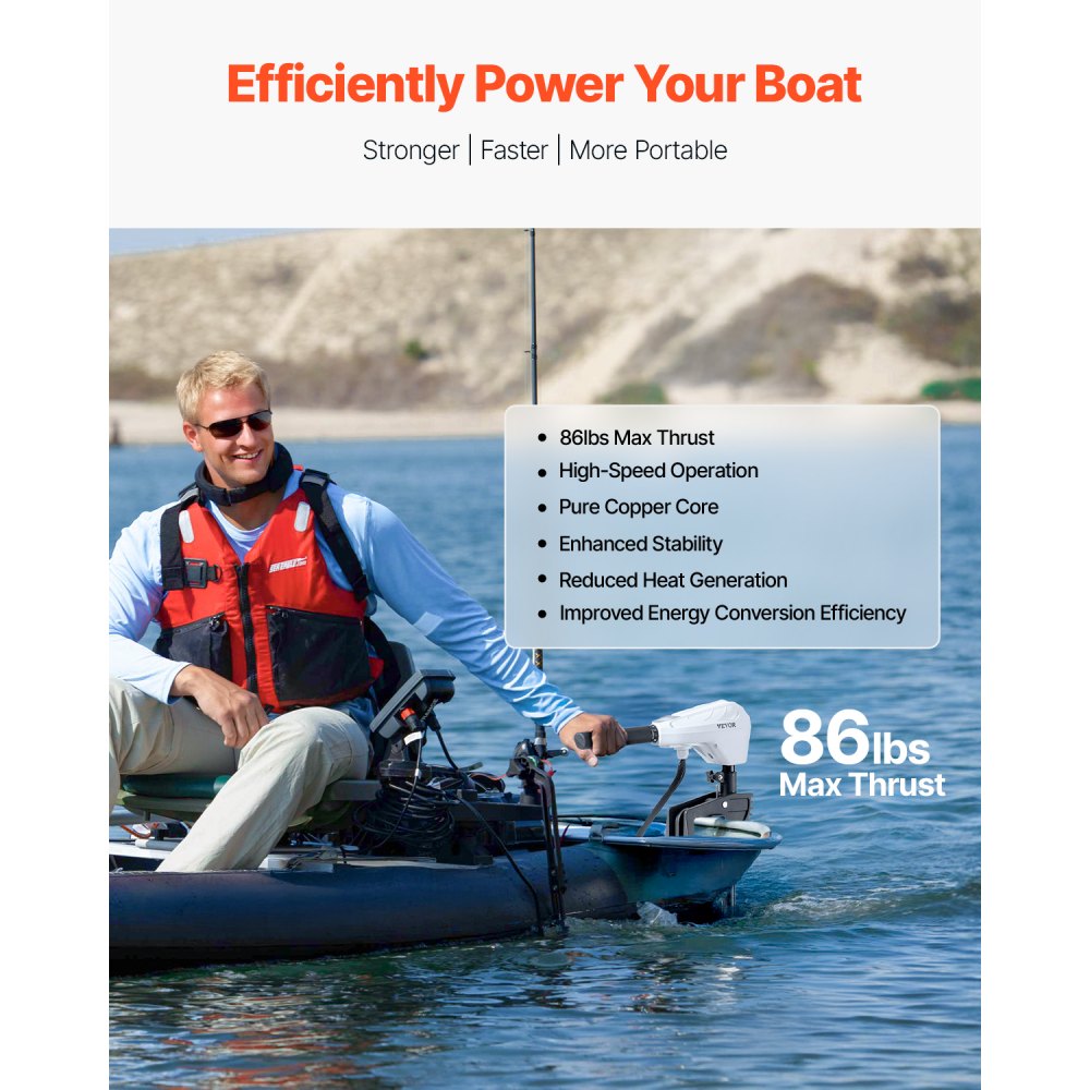 VEVOR 86lb 24V Thrust Electric Trolling Motor Saltwater Trolling Boat Engine