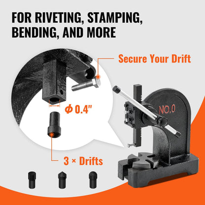 0.5 Ton Manual Arbor Press, Cast Iron, 0.3 Meter Max Height, 7.5 kg Weight
