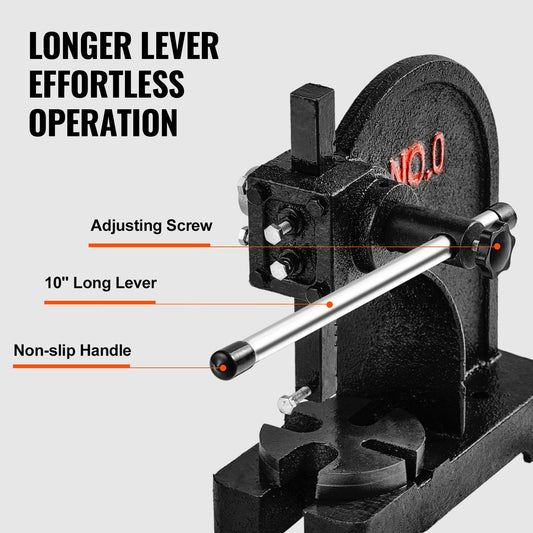 0.5 Ton Manual Arbor Press, Cast Iron, 0.3 Meter Max Height, 7.5 kg Weight