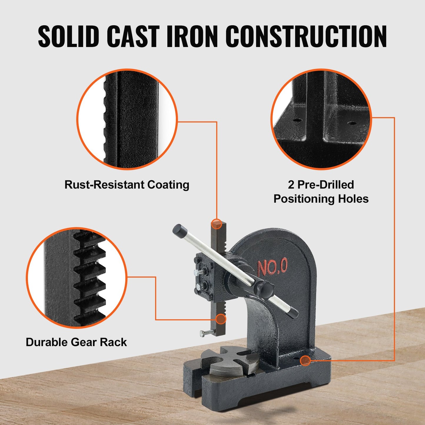 VEVOR Arbor Press, 0.5 Ton Manual Arbor Press, 11.68" Maximum Height, Cast Iron