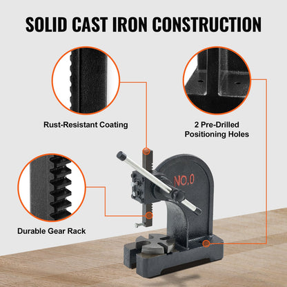 VEVOR Arbor Press, 0.5 Ton Manual Arbor Press, 11.68" Maximum Height, Cast Iron
