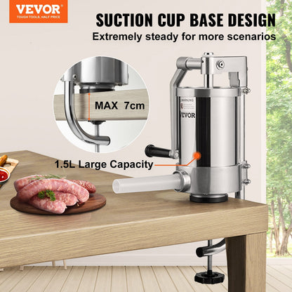 Stainless Steel 1.5L Sausage Stuffer with Air Valve & Comfortable Handle