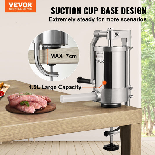 304 stainless steel sausage maker includes three filling tubes for different sausage sizes