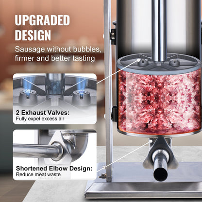 10 L Manual Vertical Sausage Stuffer, 304 Stainless Steel, Commercial Grade