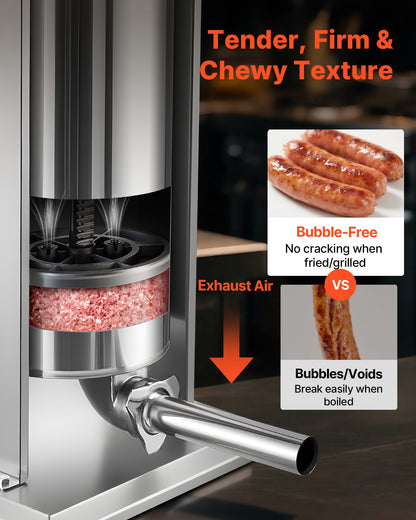 Manual Sausage Stuffer, 33 LBS / 15 L Vertical Meat Stuffer, Heavy Duty Sausage Casing Meat Stuffing Machine, Dual-Speed Stainless Steel Filler with 5 Filling Tubes, for Commercial and Home Use