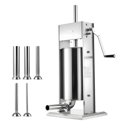 Manual Sausage Stuffer, 33 LBS / 15 L Vertical Meat Stuffer, Heavy Duty Sausage Casing Meat Stuffing Machine, Dual-Speed Stainless Steel Filler with 5 Filling Tubes, for Commercial and Home Use